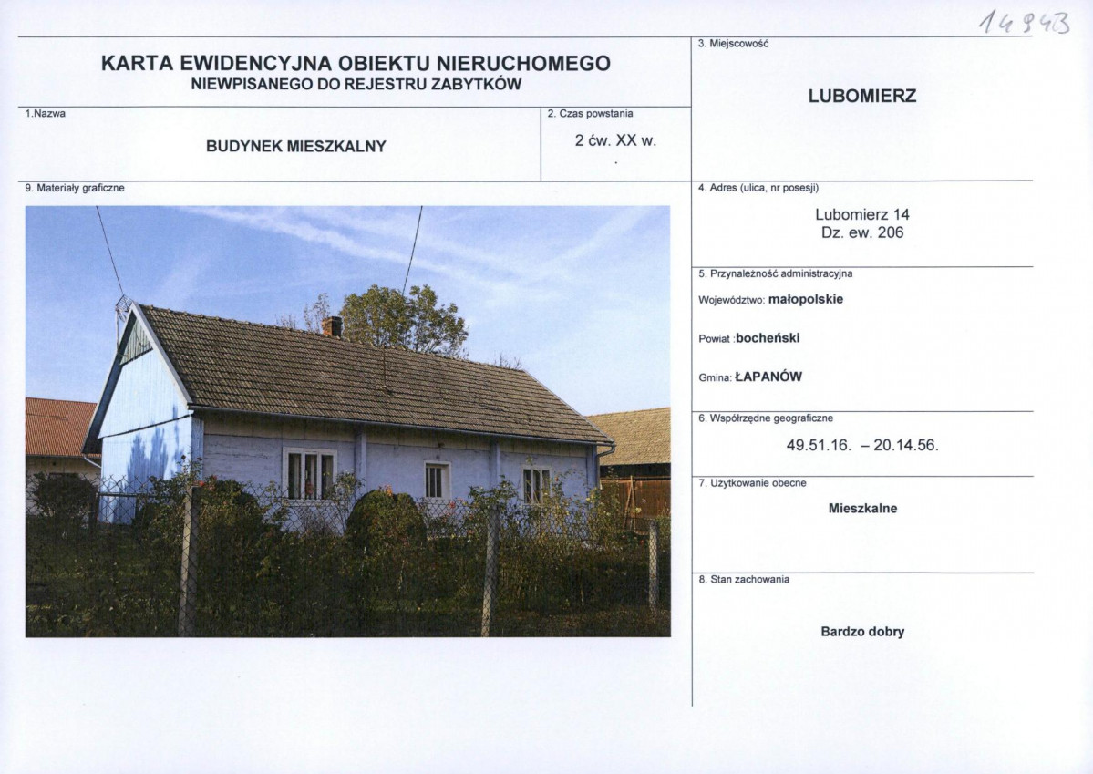 Karta obiektu niewpisanego do rejestru, skan nr 1