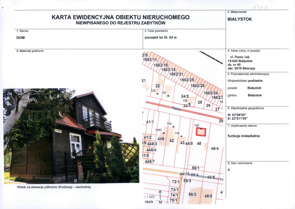 Karta obiektu niewpisanego do rejestru, skan nr 1
