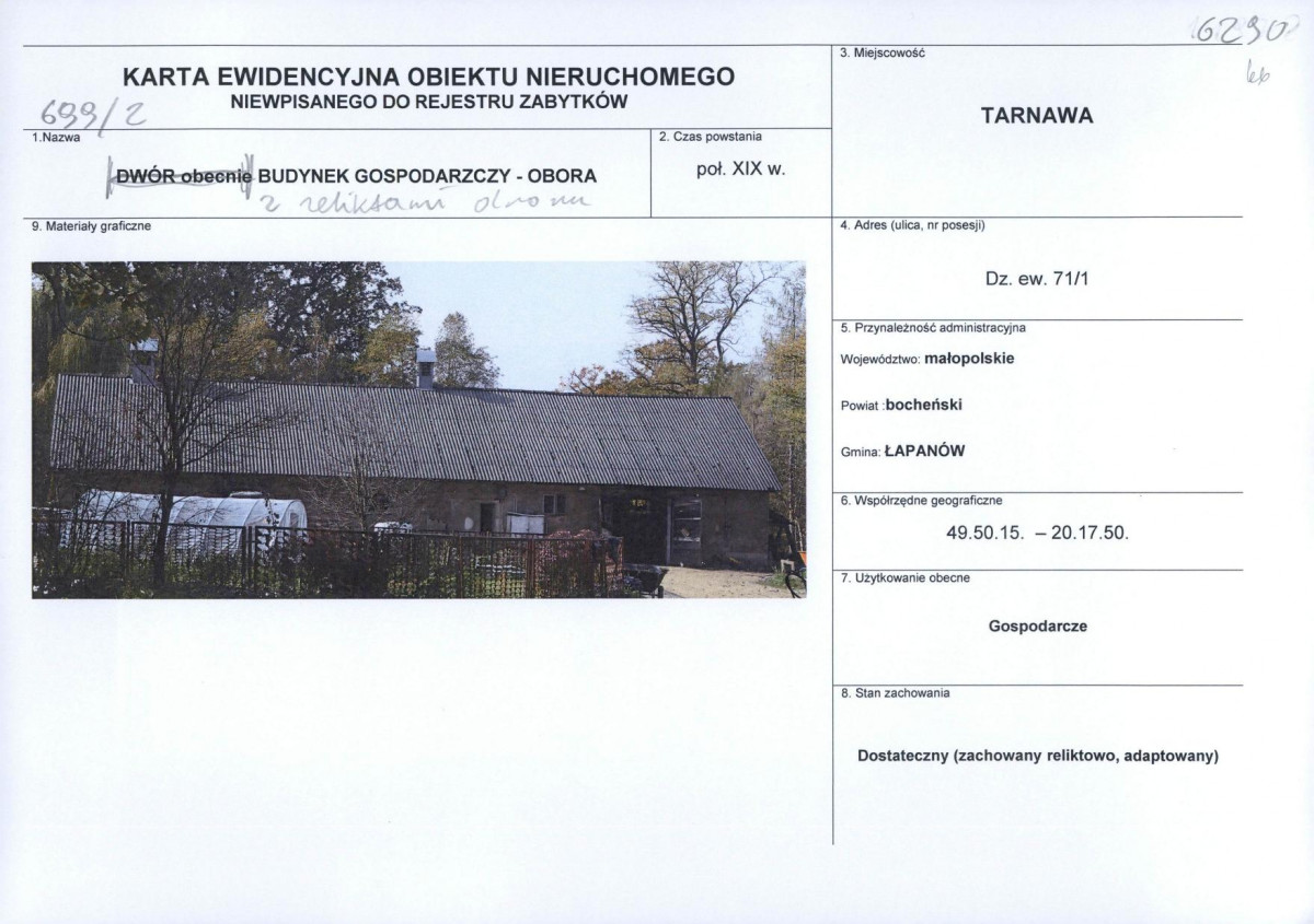 Karta obiektu niewpisanego do rejestru, skan nr 1