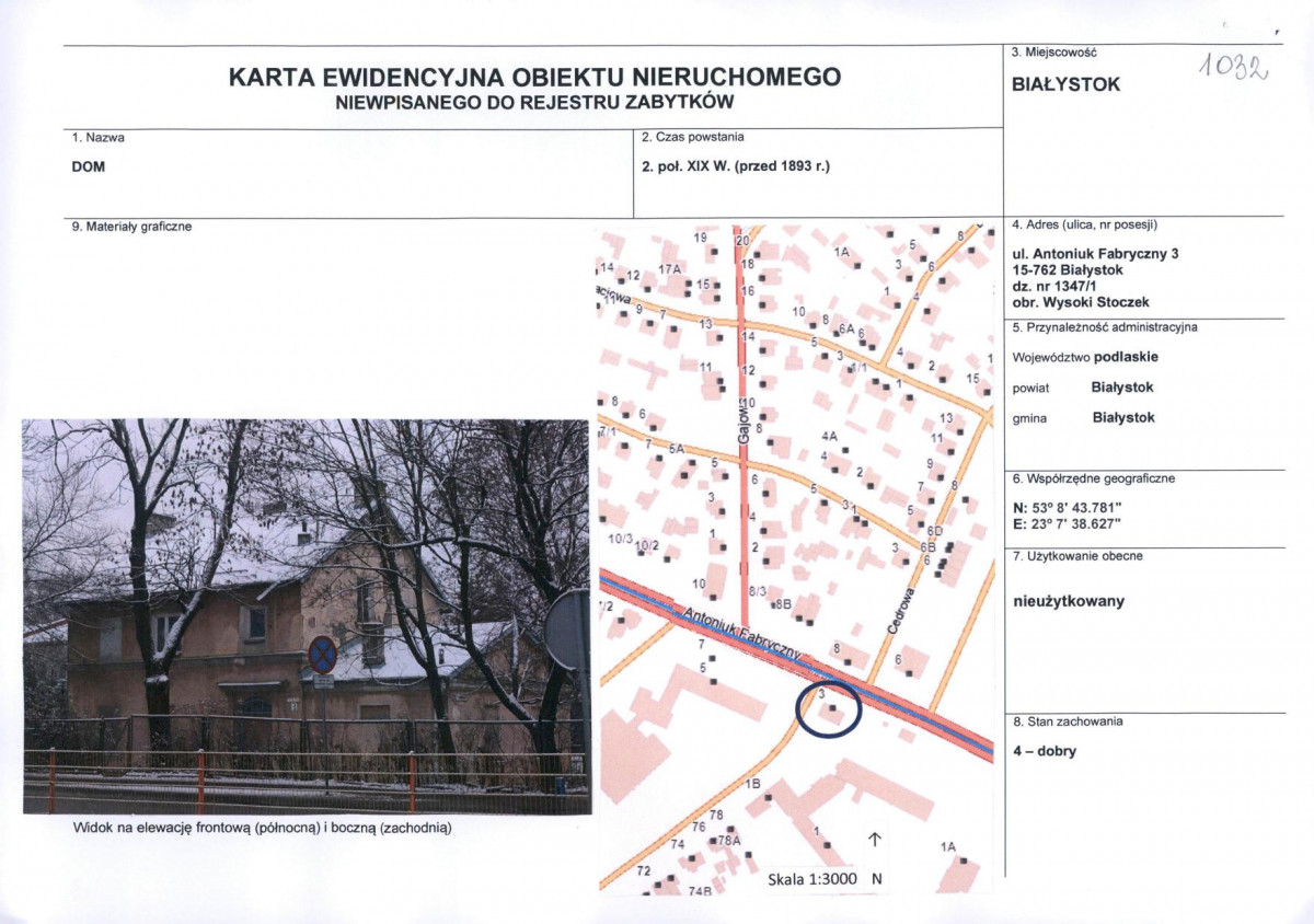 Karta obiektu niewpisanego do rejestru, skan nr 1
