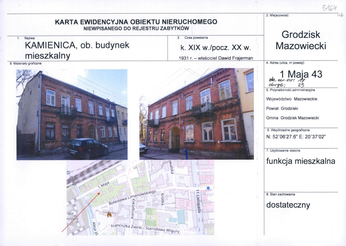 Karta obiektu niewpisanego do rejestru, skan nr 1