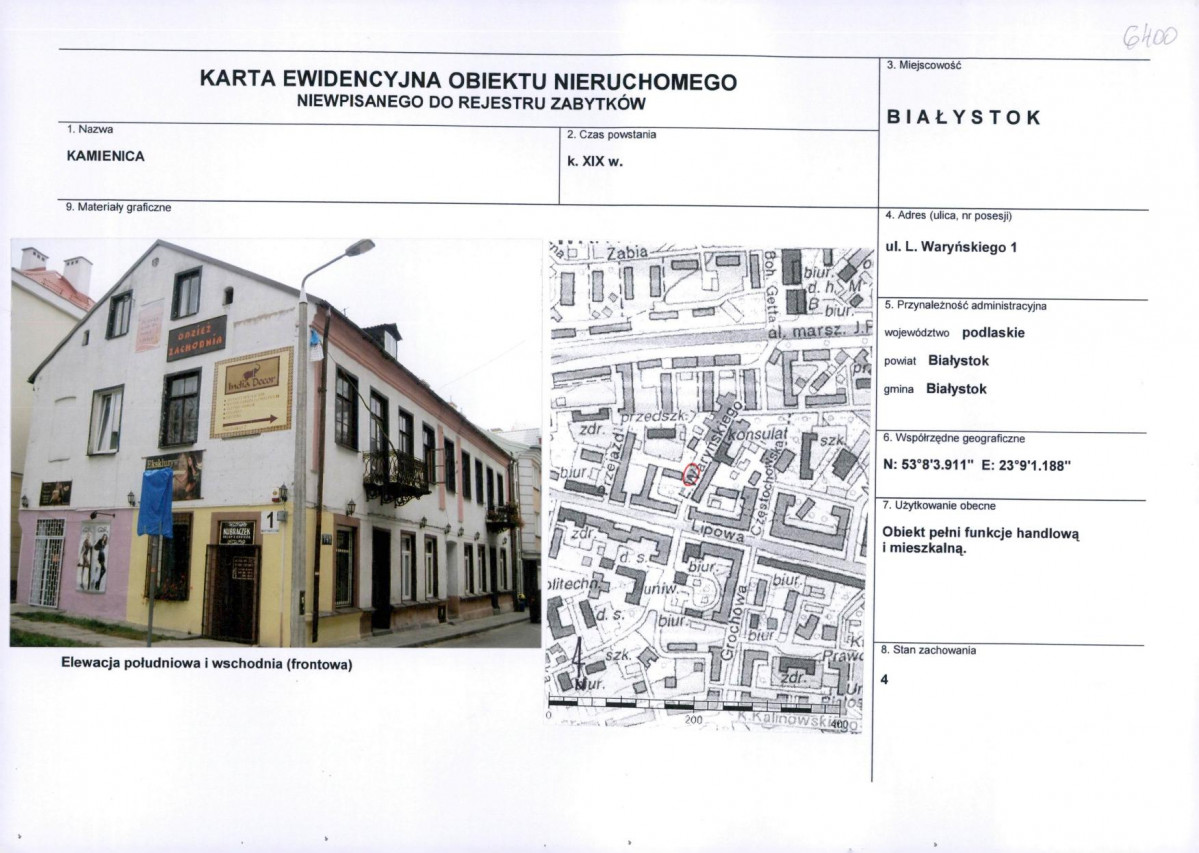 Karta obiektu niewpisanego do rejestru, skan nr 1