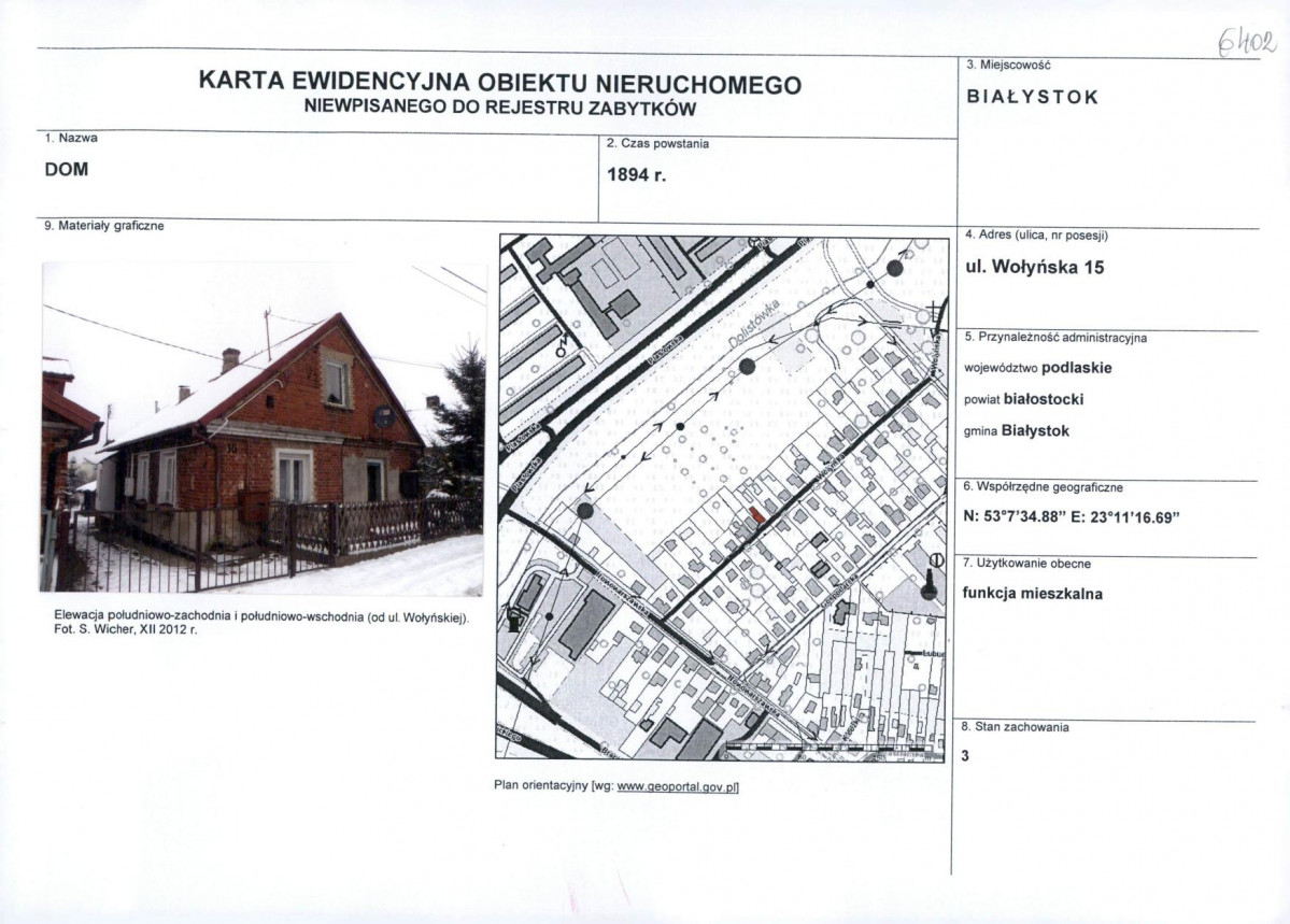 Karta obiektu niewpisanego do rejestru, skan nr 1