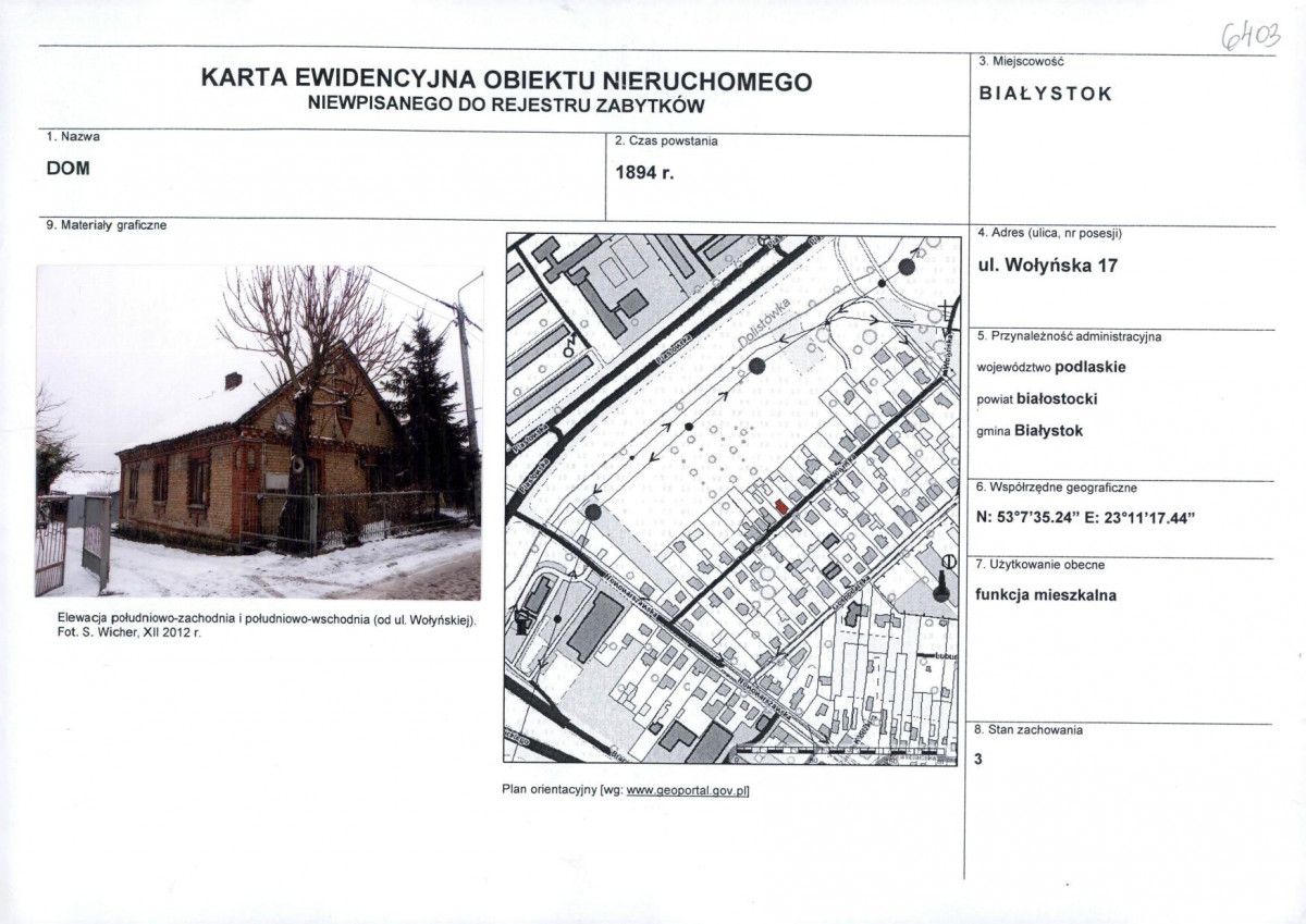 Karta obiektu niewpisanego do rejestru, skan nr 1