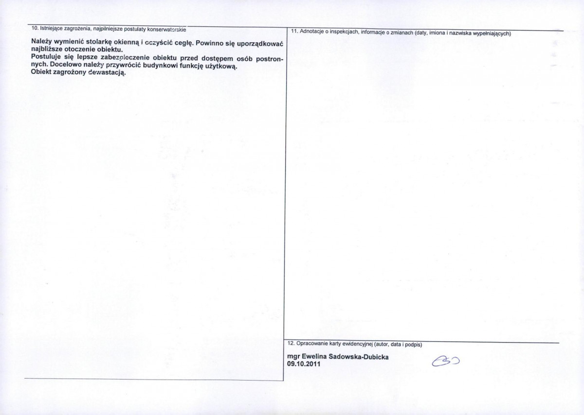 Karta obiektu niewpisanego do rejestru, skan nr 2