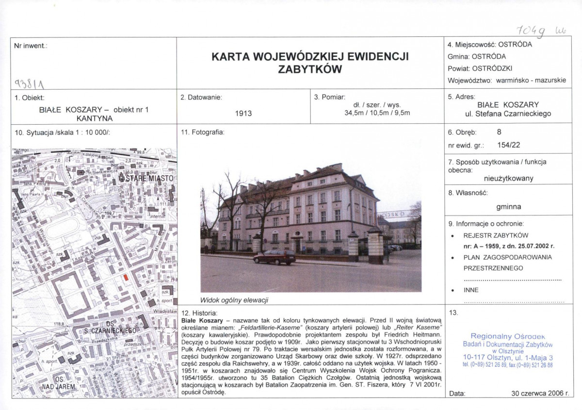Karta obiektu niewpisanego do rejestru, skan nr 1