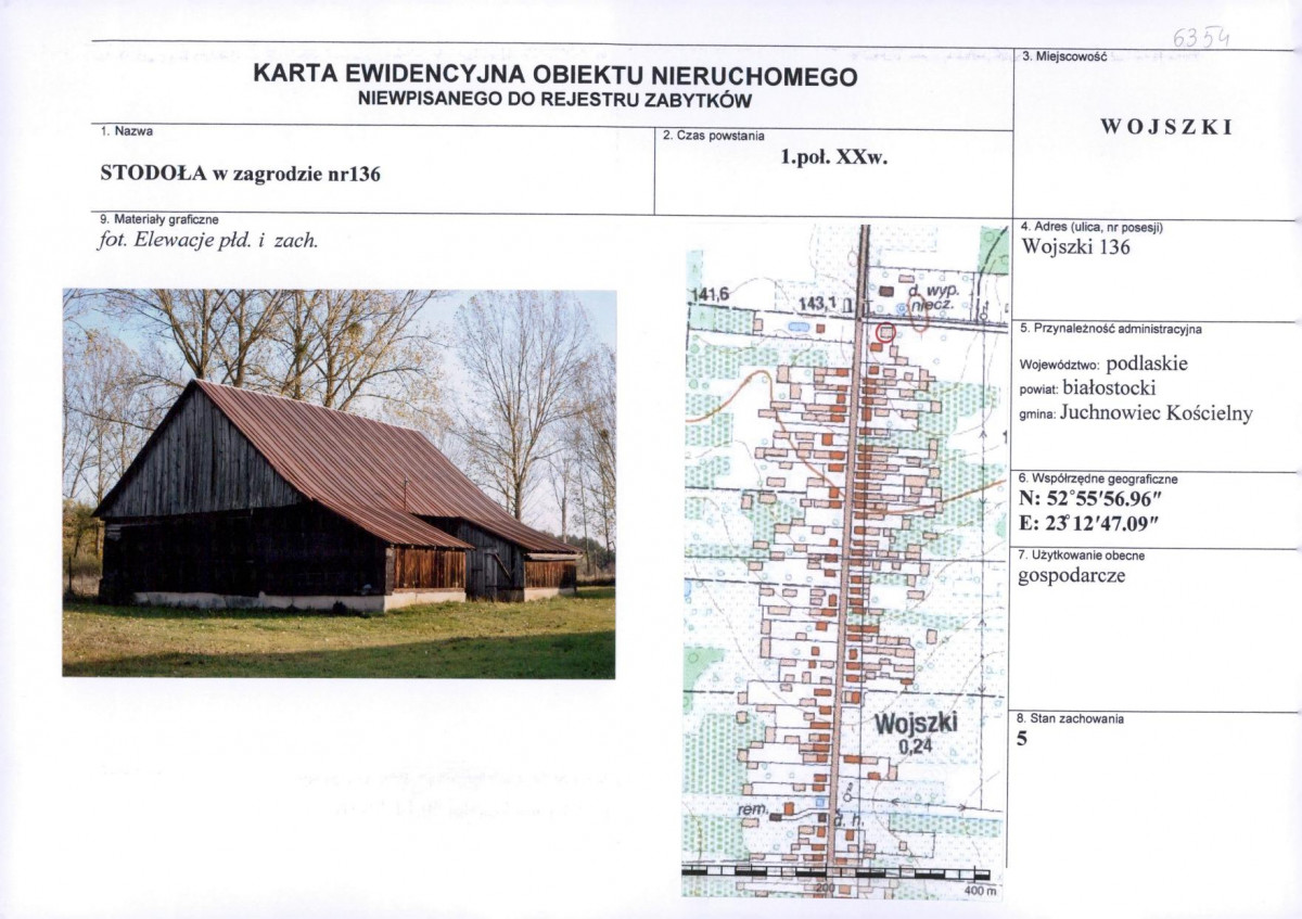 Karta obiektu niewpisanego do rejestru, skan nr 1