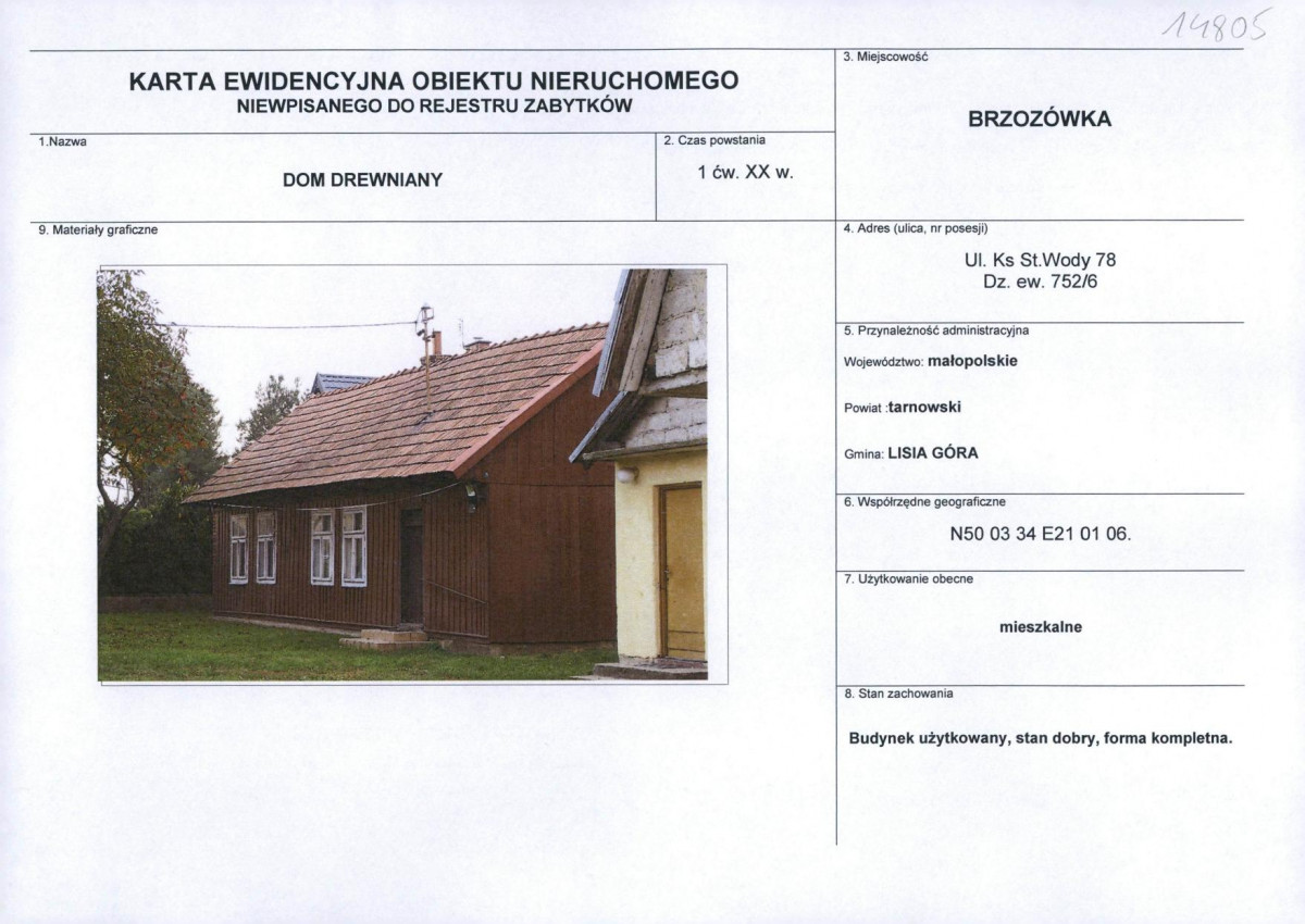 Karta obiektu niewpisanego do rejestru, skan nr 1