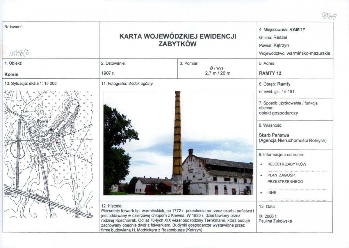 Karta obiektu niewpisanego do rejestru, skan nr 1