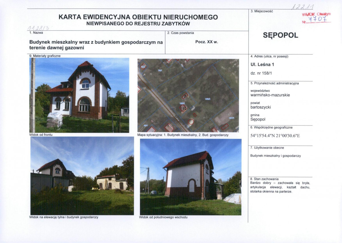Karta obiektu niewpisanego do rejestru, skan nr 1