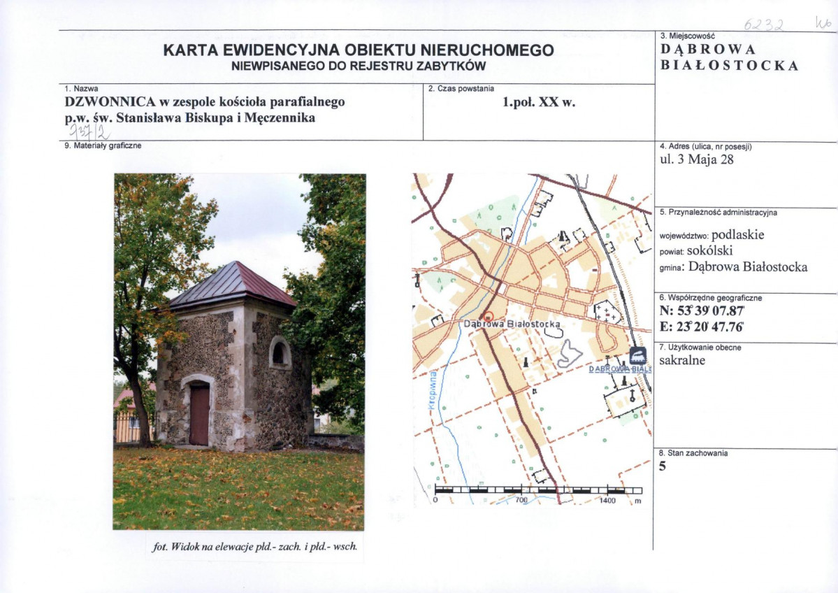 Karta obiektu niewpisanego do rejestru, skan nr 1