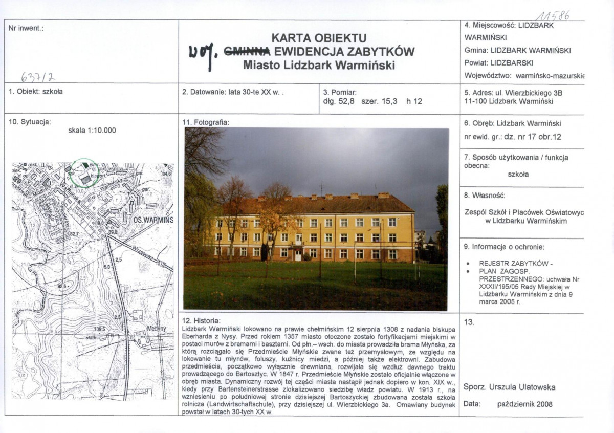 Karta obiektu niewpisanego do rejestru, skan nr 1