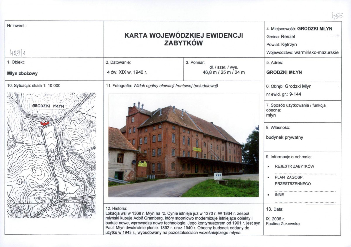 Karta obiektu niewpisanego do rejestru, skan nr 1