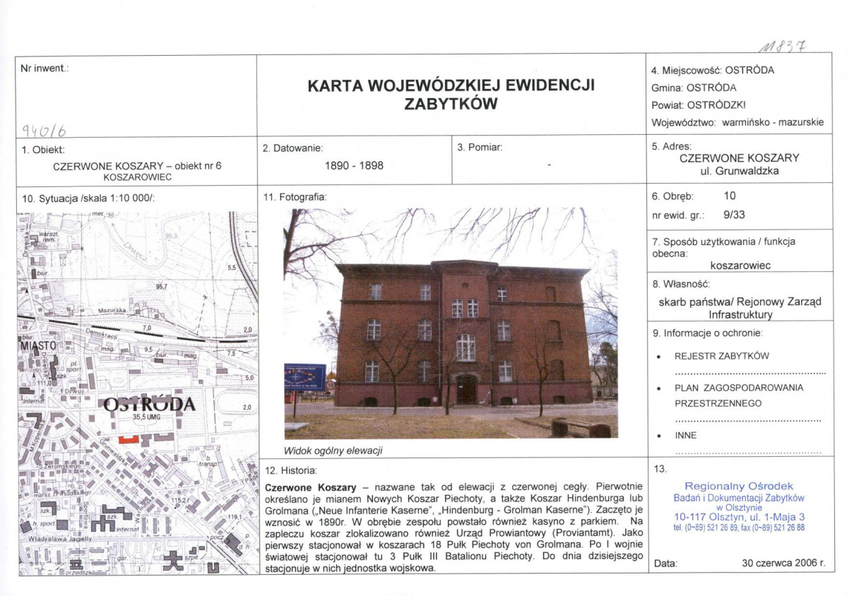 Karta obiektu niewpisanego do rejestru, skan nr 1