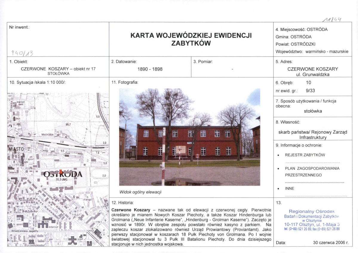 Karta obiektu niewpisanego do rejestru, skan nr 1
