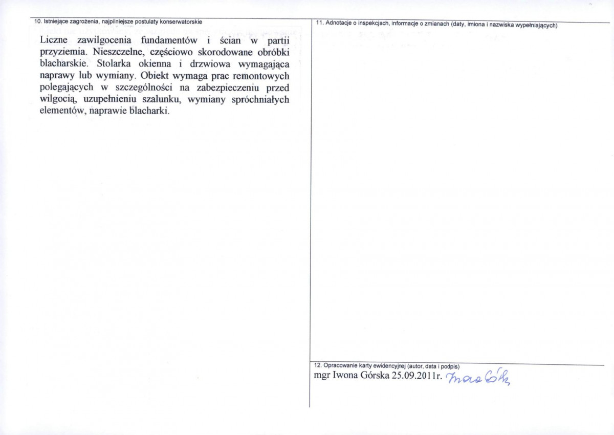 Karta obiektu niewpisanego do rejestru, skan nr 2