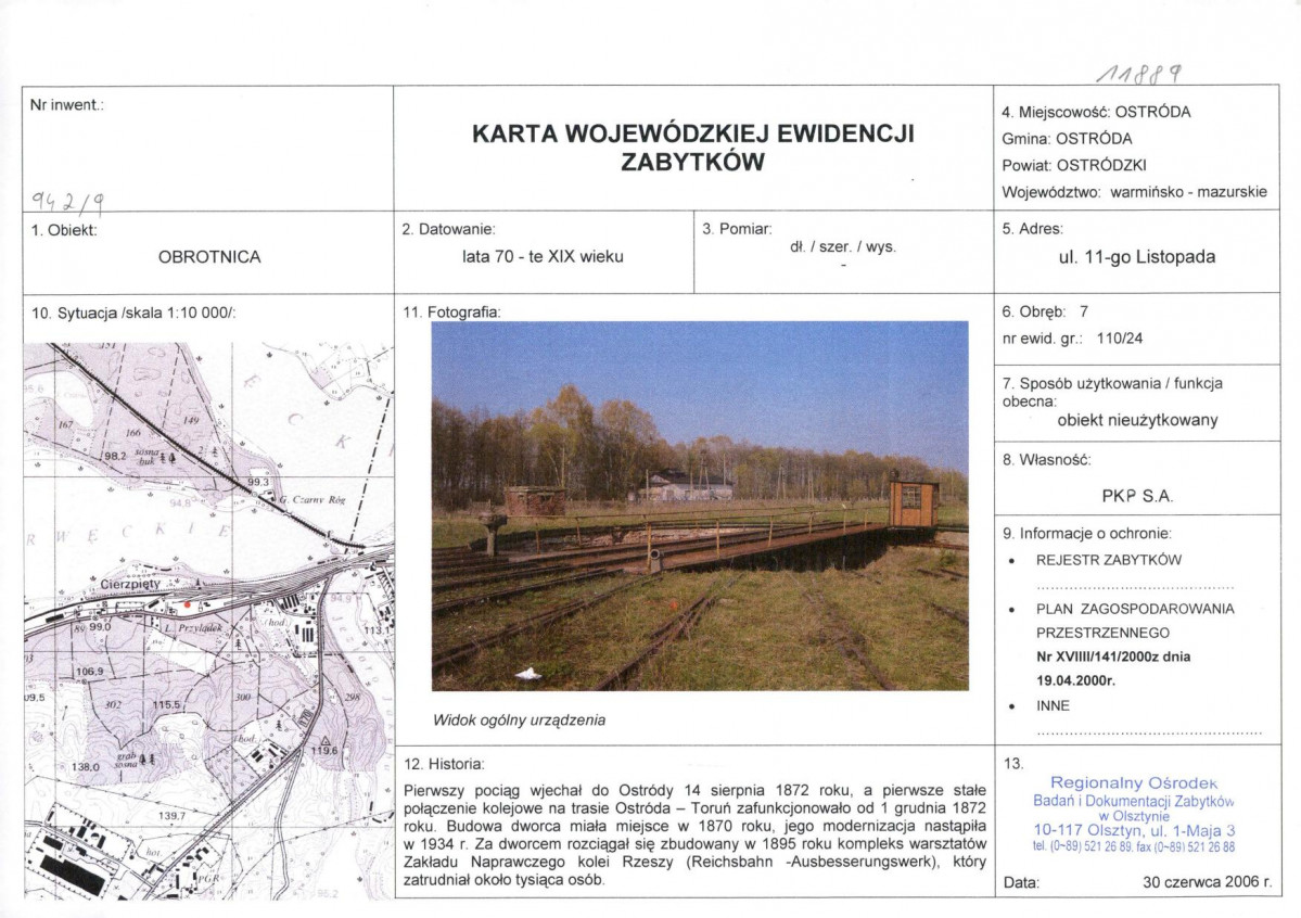 Karta obiektu niewpisanego do rejestru, skan nr 1