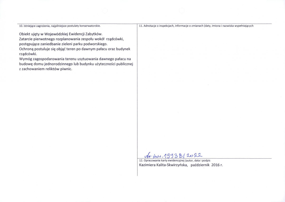 Karta obiektu niewpisanego do rejestru, skan nr 2