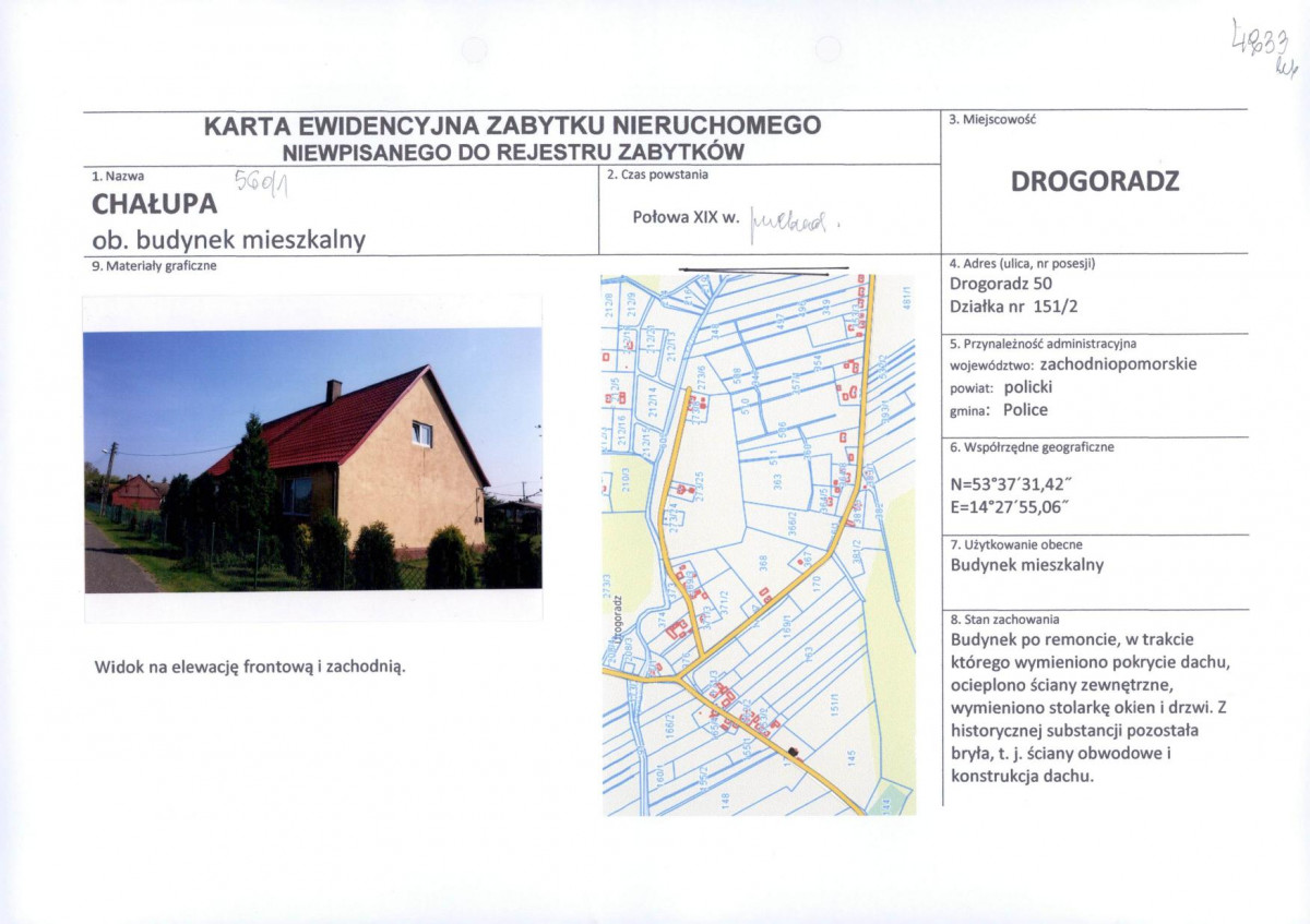 Karta obiektu niewpisanego do rejestru, skan nr 1