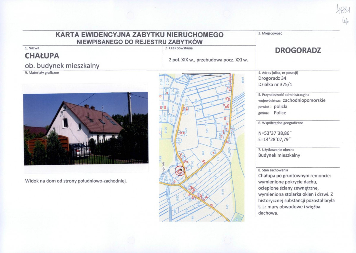Karta obiektu niewpisanego do rejestru, skan nr 1