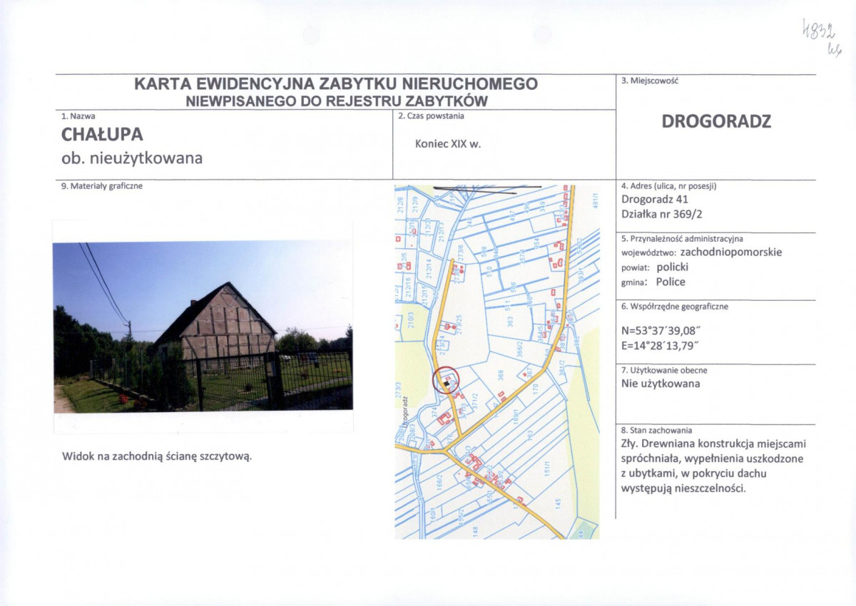 Karta obiektu niewpisanego do rejestru, skan nr 1