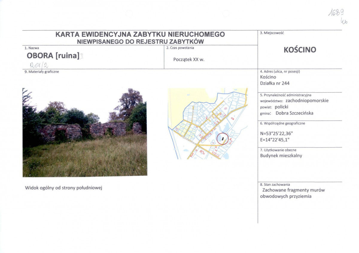 Karta obiektu niewpisanego do rejestru, skan nr 1