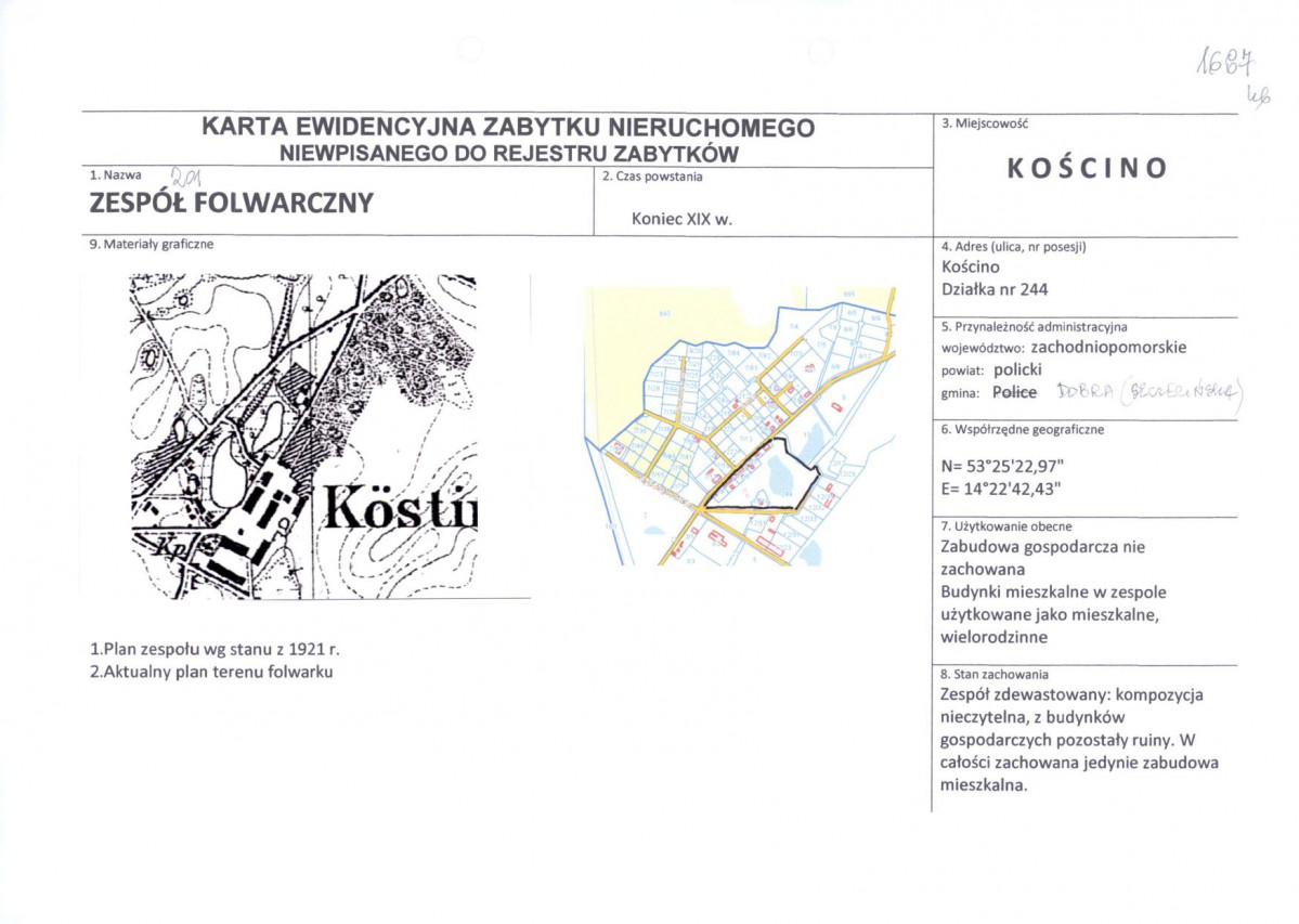 Karta obiektu niewpisanego do rejestru, skan nr 1