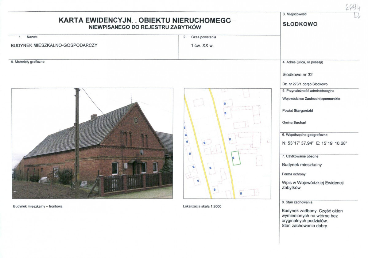 Karta obiektu niewpisanego do rejestru, skan nr 1