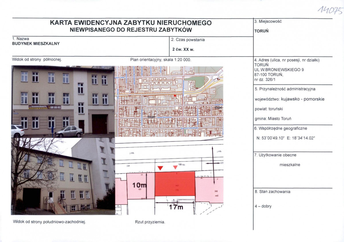 Karta obiektu niewpisanego do rejestru, skan nr 1