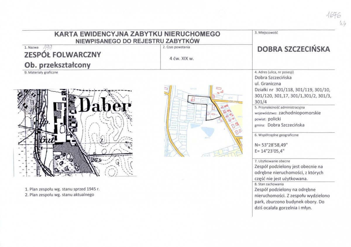 Karta obiektu niewpisanego do rejestru, skan nr 1