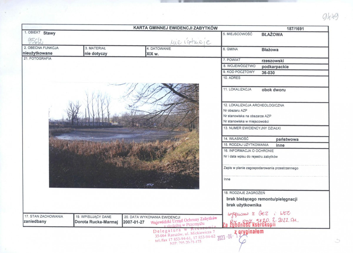 Karta obiektu niewpisanego do rejestru, skan nr 1