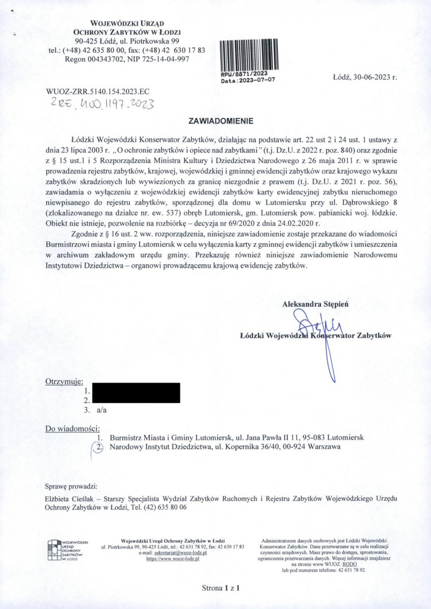 wyl - Wyłączenie z ewidencji, skan nr 1