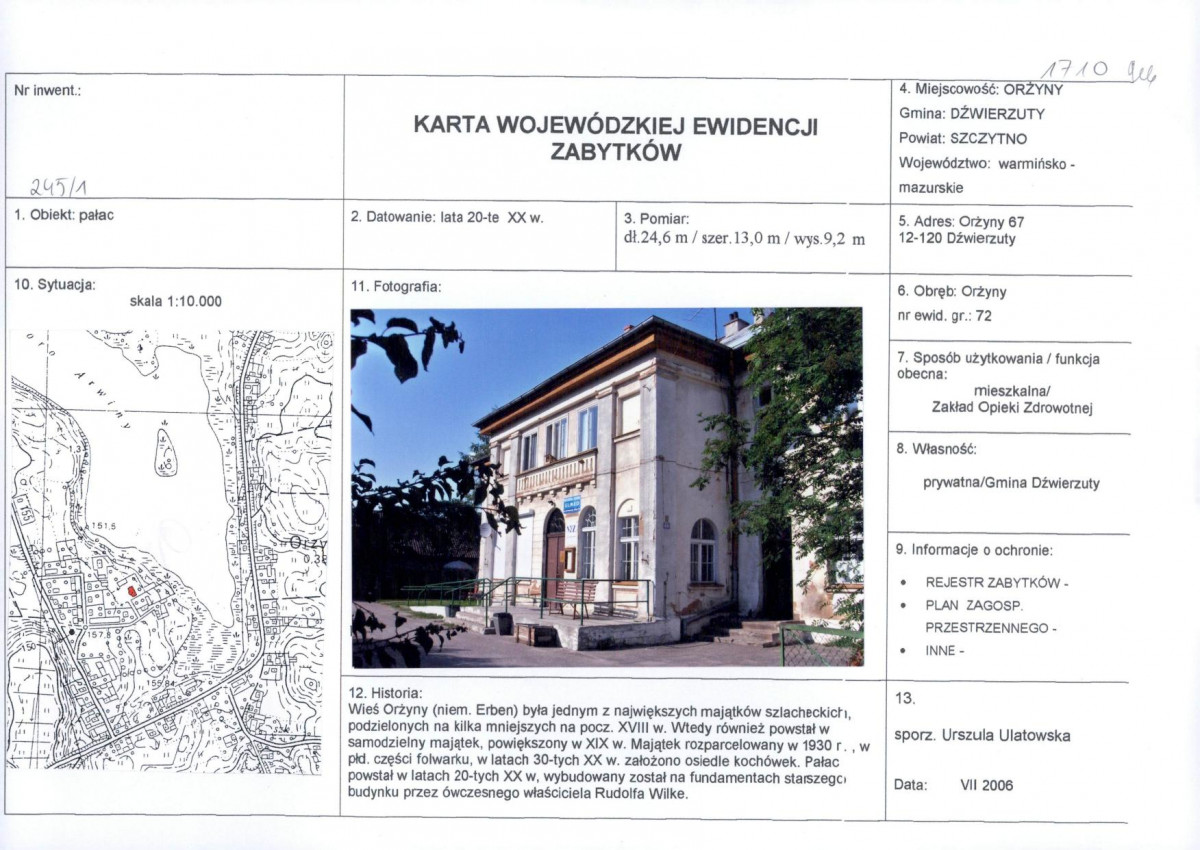 Karta obiektu niewpisanego do rejestru, skan nr 1