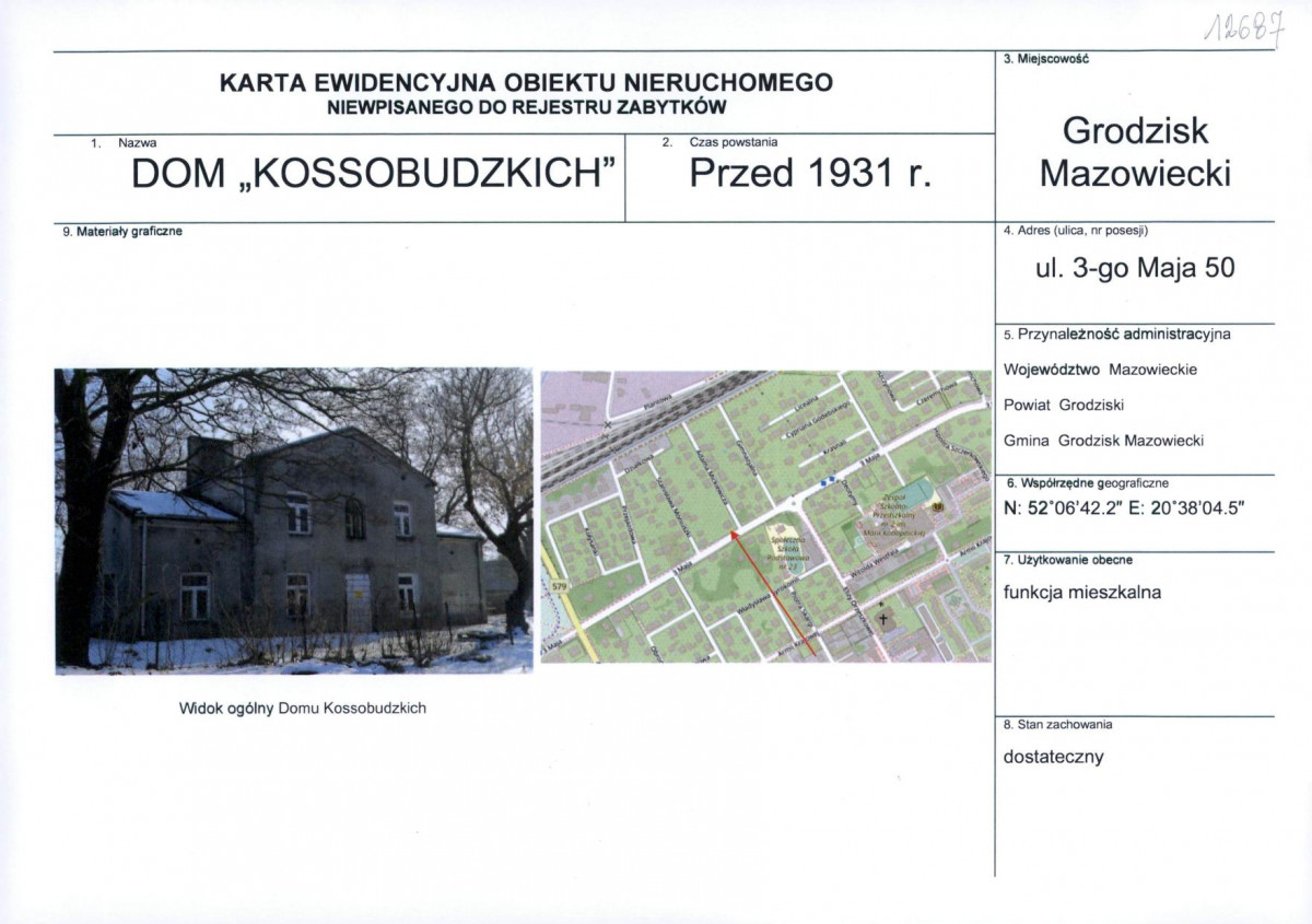 Karta obiektu niewpisanego do rejestru, skan nr 1