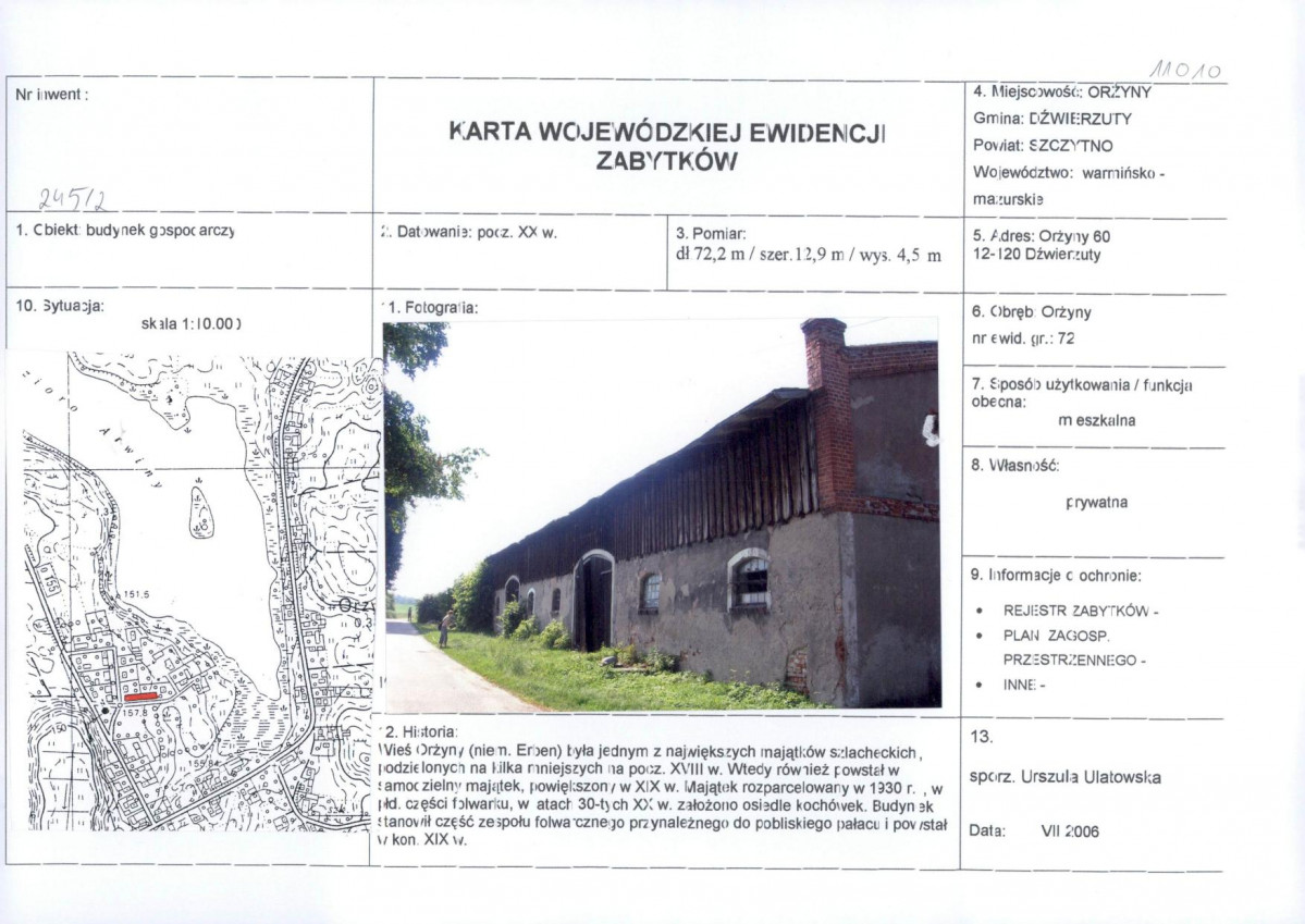 Karta obiektu niewpisanego do rejestru, skan nr 1