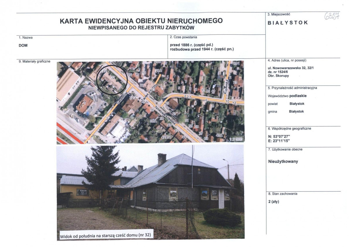 Karta obiektu niewpisanego do rejestru, skan nr 1