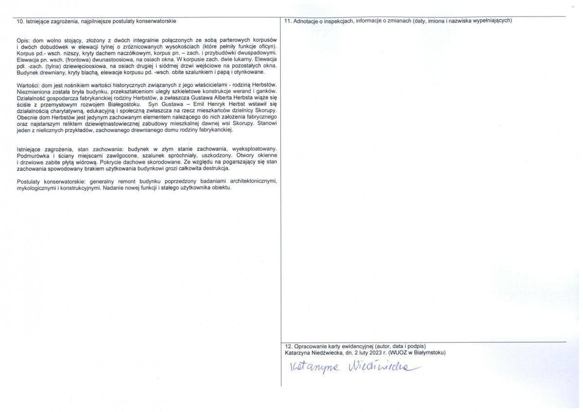 Karta obiektu niewpisanego do rejestru, skan nr 2