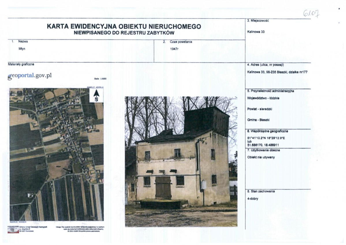 Karta obiektu niewpisanego do rejestru, skan nr 1