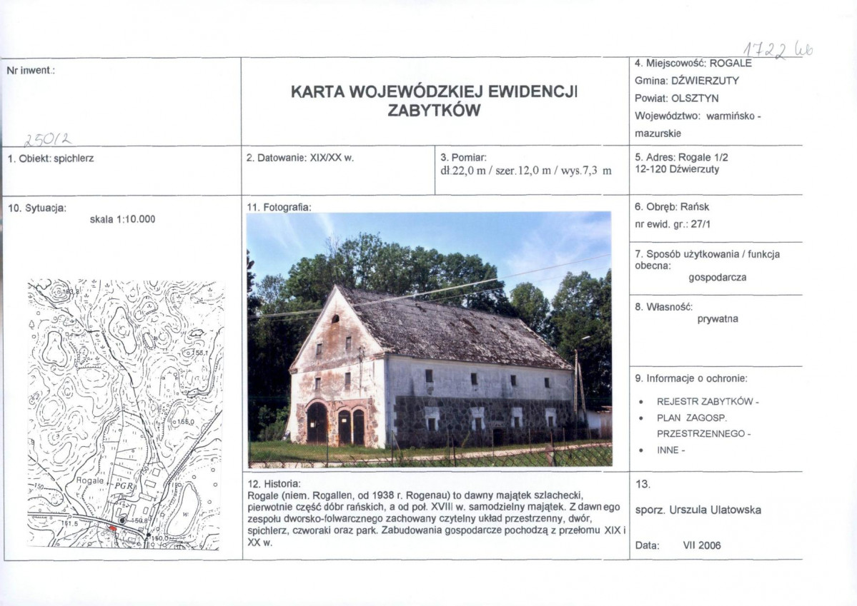 Karta obiektu niewpisanego do rejestru, skan nr 1