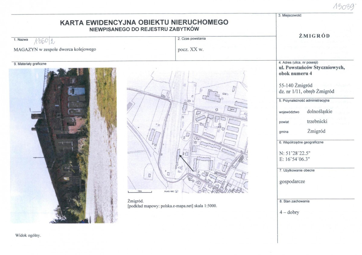 KEZN - Karta obiektu niewpisanego do rejestru, skan nr 1