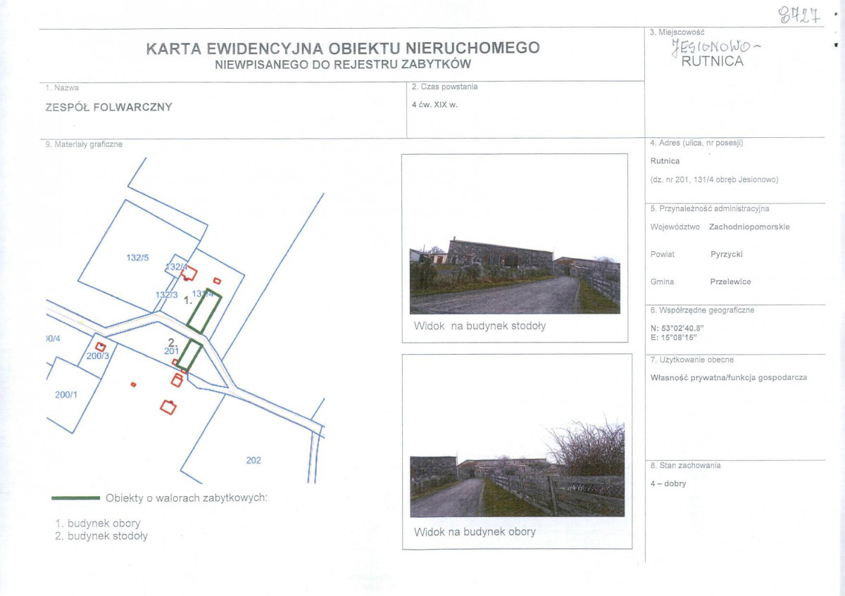 Karta obiektu niewpisanego do rejestru, skan nr 1