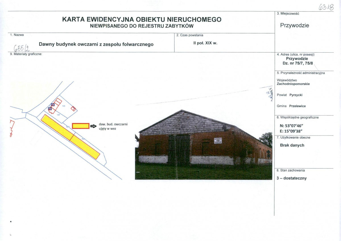 Karta obiektu niewpisanego do rejestru, skan nr 1