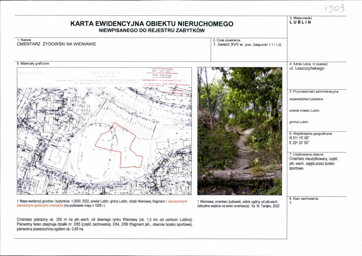 Karta obiektu niewpisanego do rejestru, skan nr 1