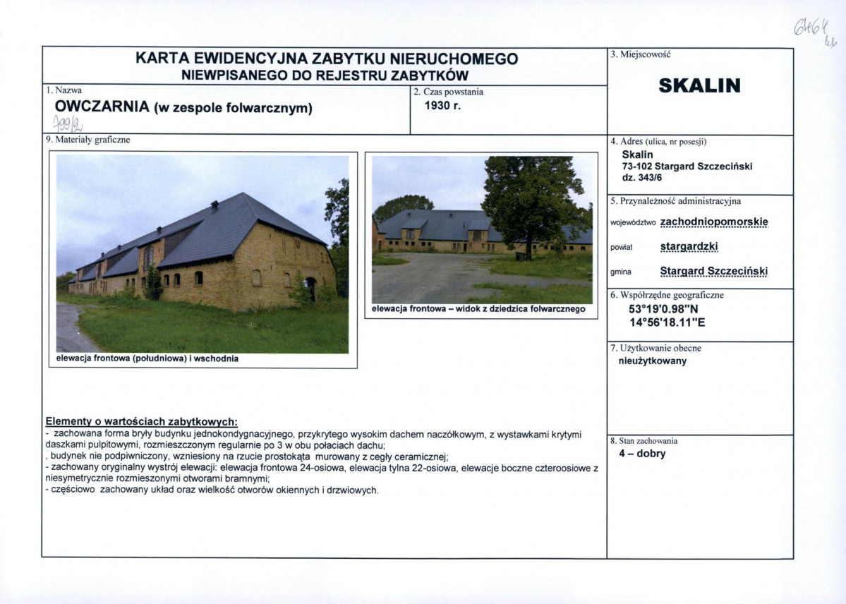 Karta obiektu niewpisanego do rejestru, skan nr 1