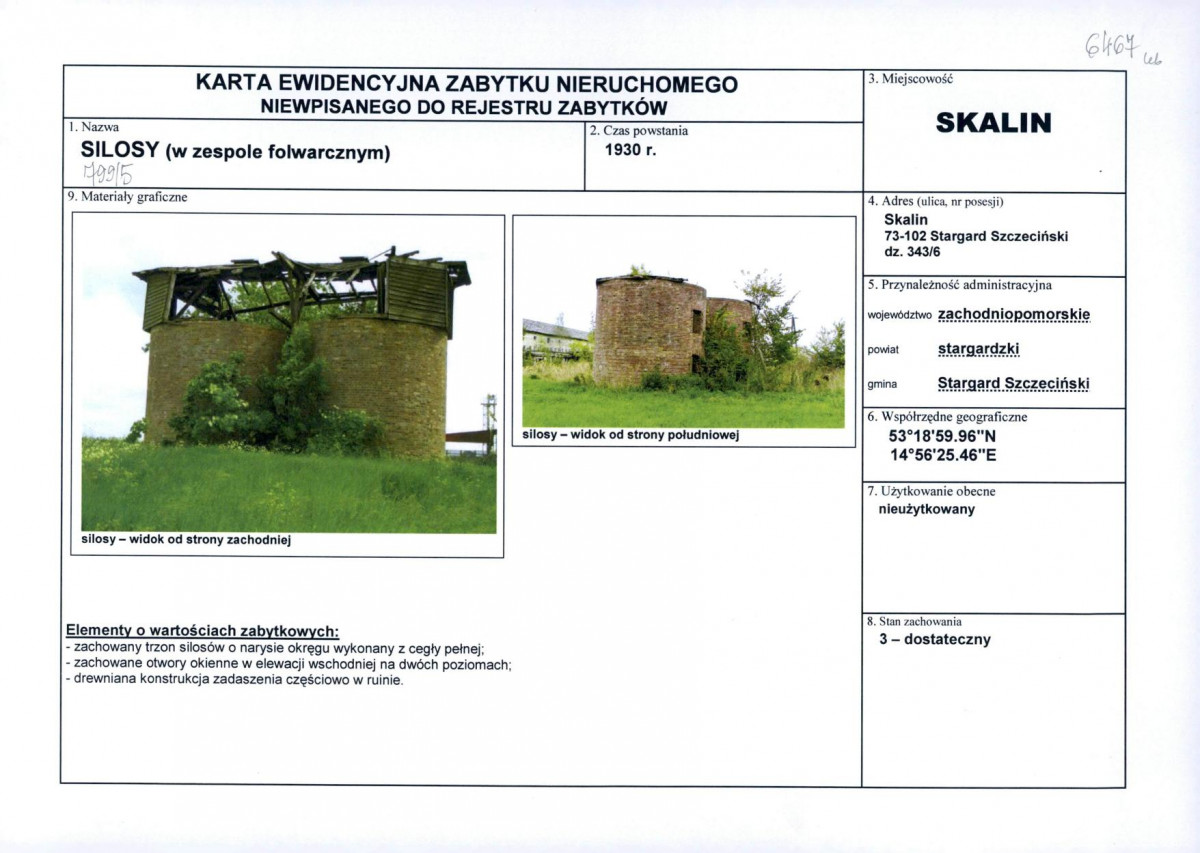 Karta obiektu niewpisanego do rejestru, skan nr 1