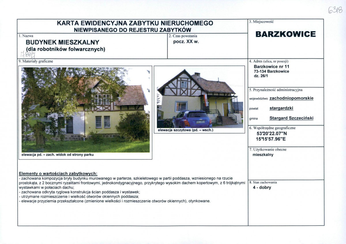 Karta obiektu niewpisanego do rejestru, skan nr 1