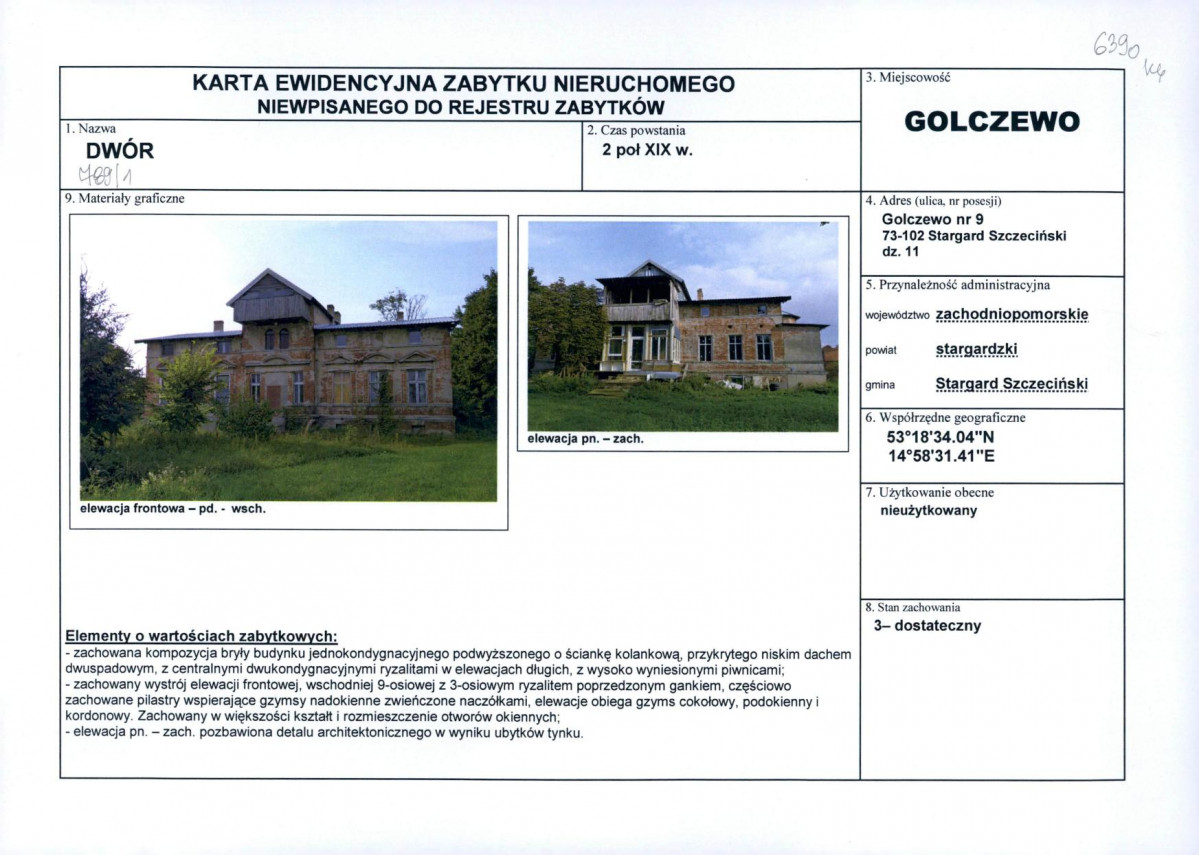 Karta obiektu niewpisanego do rejestru, skan nr 1