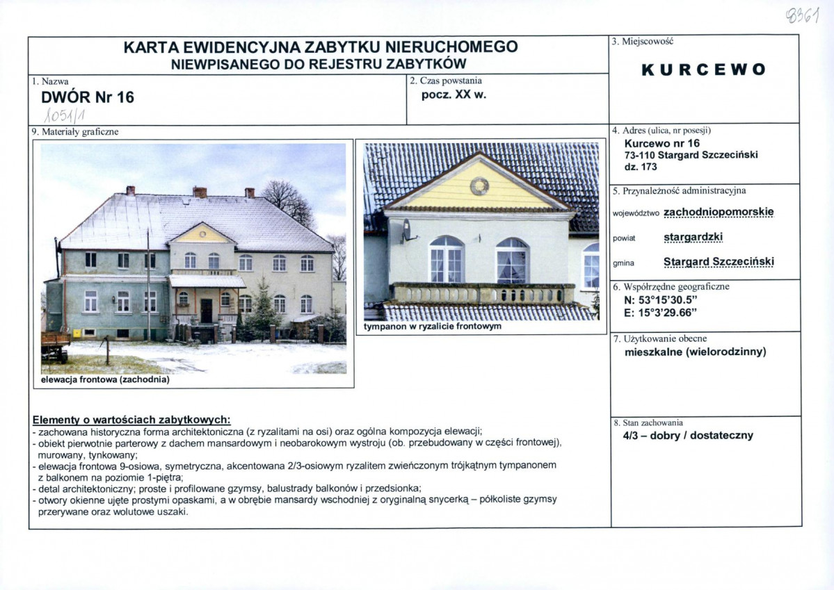 Karta obiektu niewpisanego do rejestru, skan nr 1