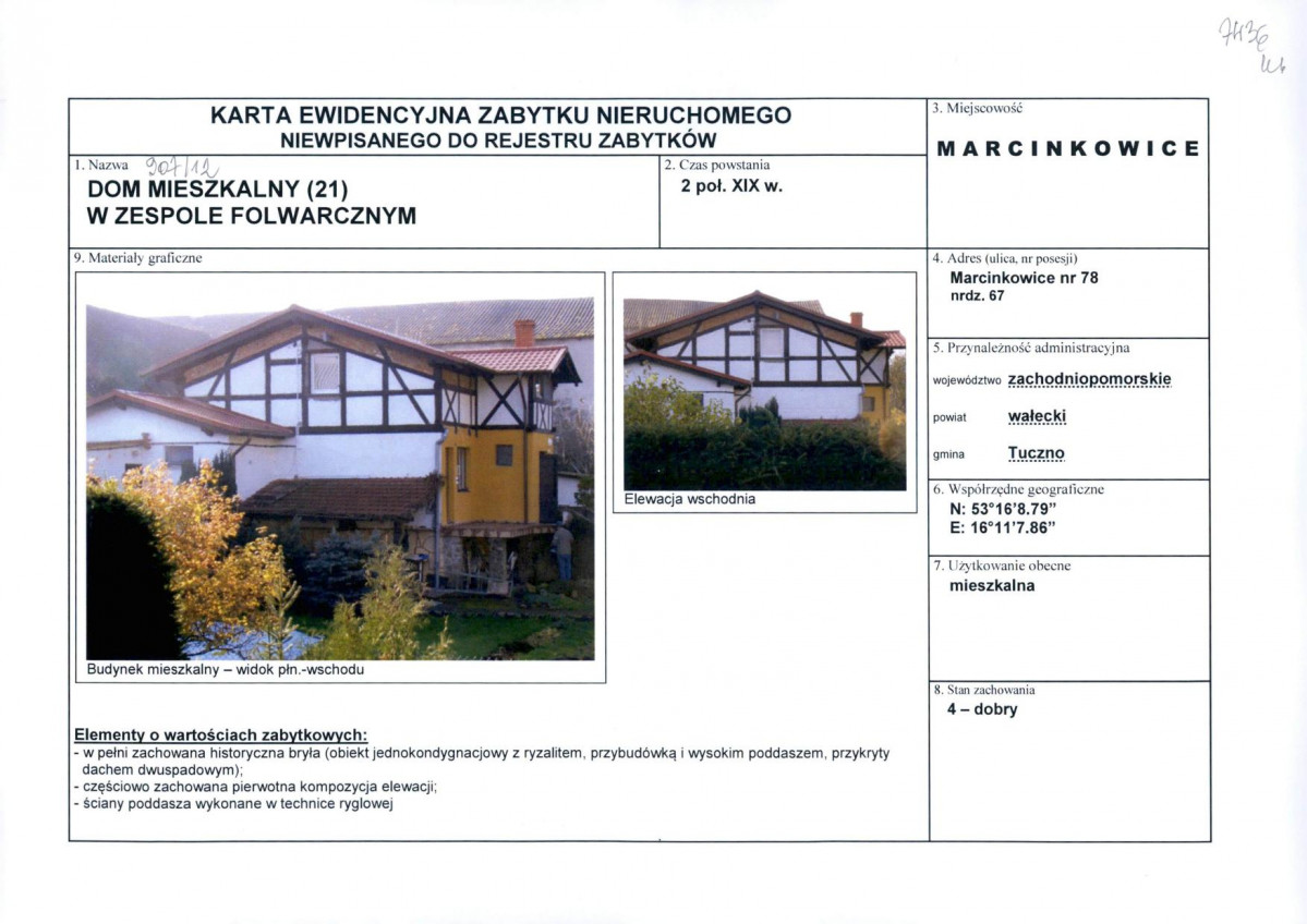 Karta obiektu niewpisanego do rejestru, skan nr 1