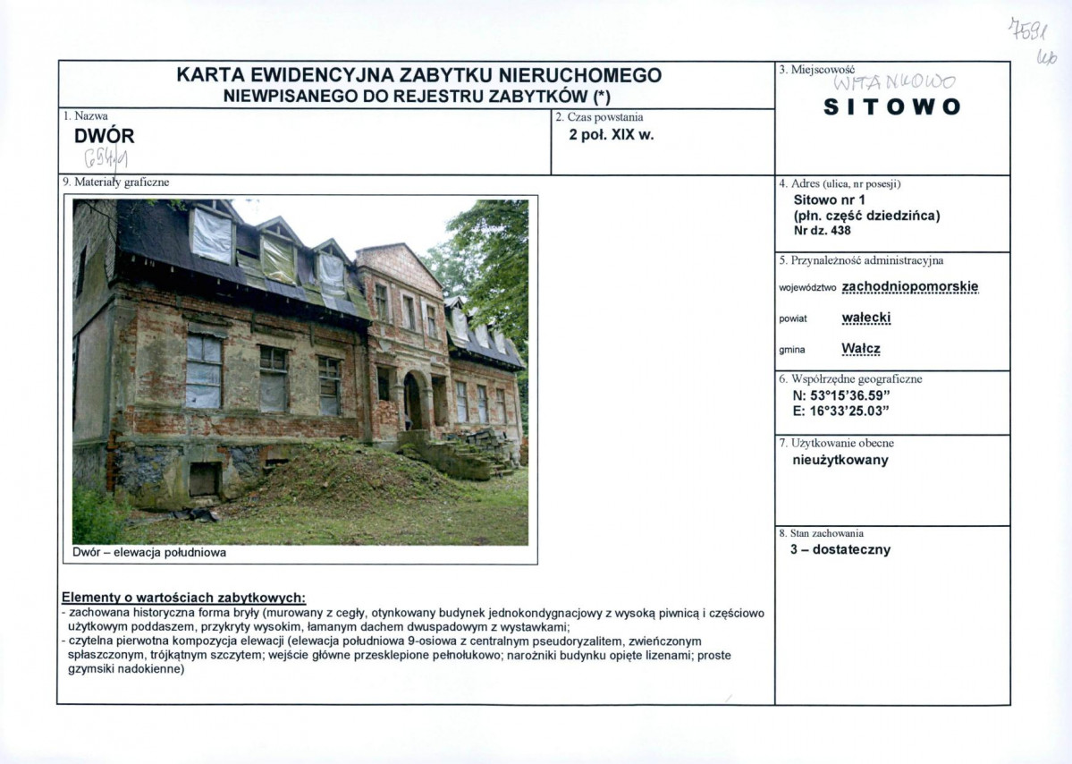 Karta obiektu niewpisanego do rejestru, skan nr 1
